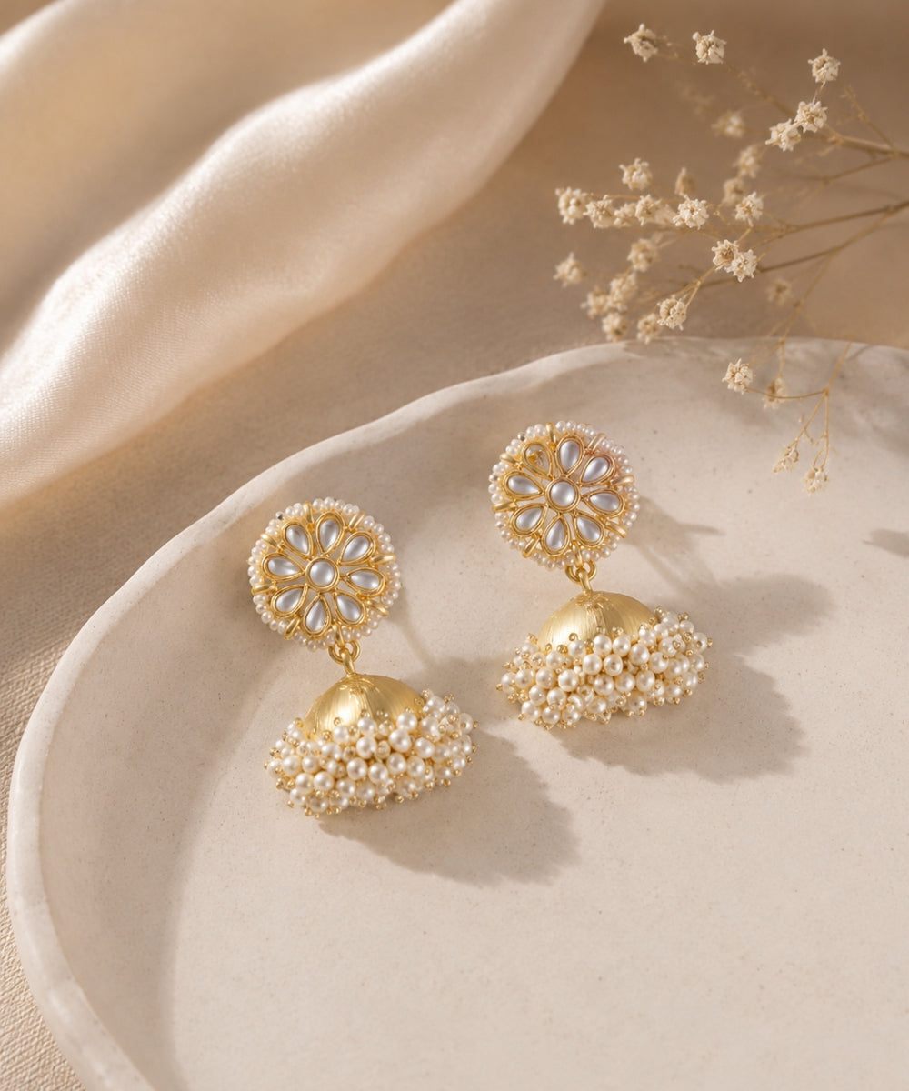 Gold Plated Kundan Jhumka Earrings