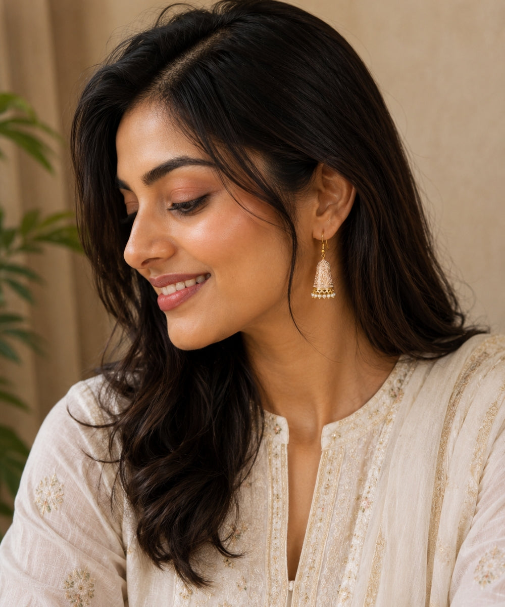 Gold Plated Enamel Jhumki Earrings