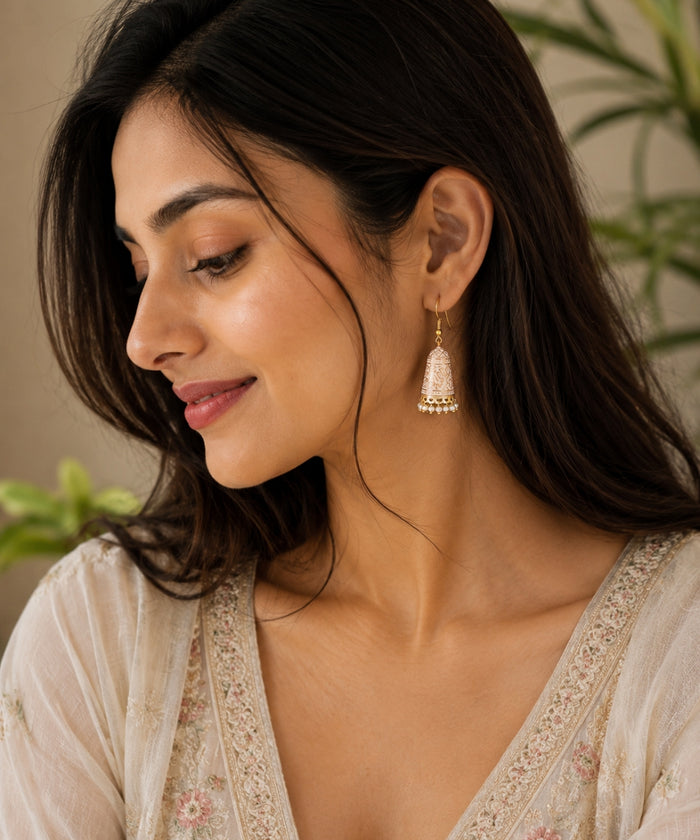 Gold Plated Enamel Jhumki Earrings