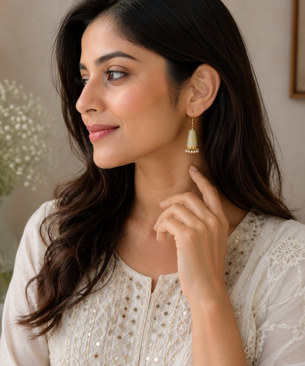 Gold Plated Enamel Jhumki Earrings