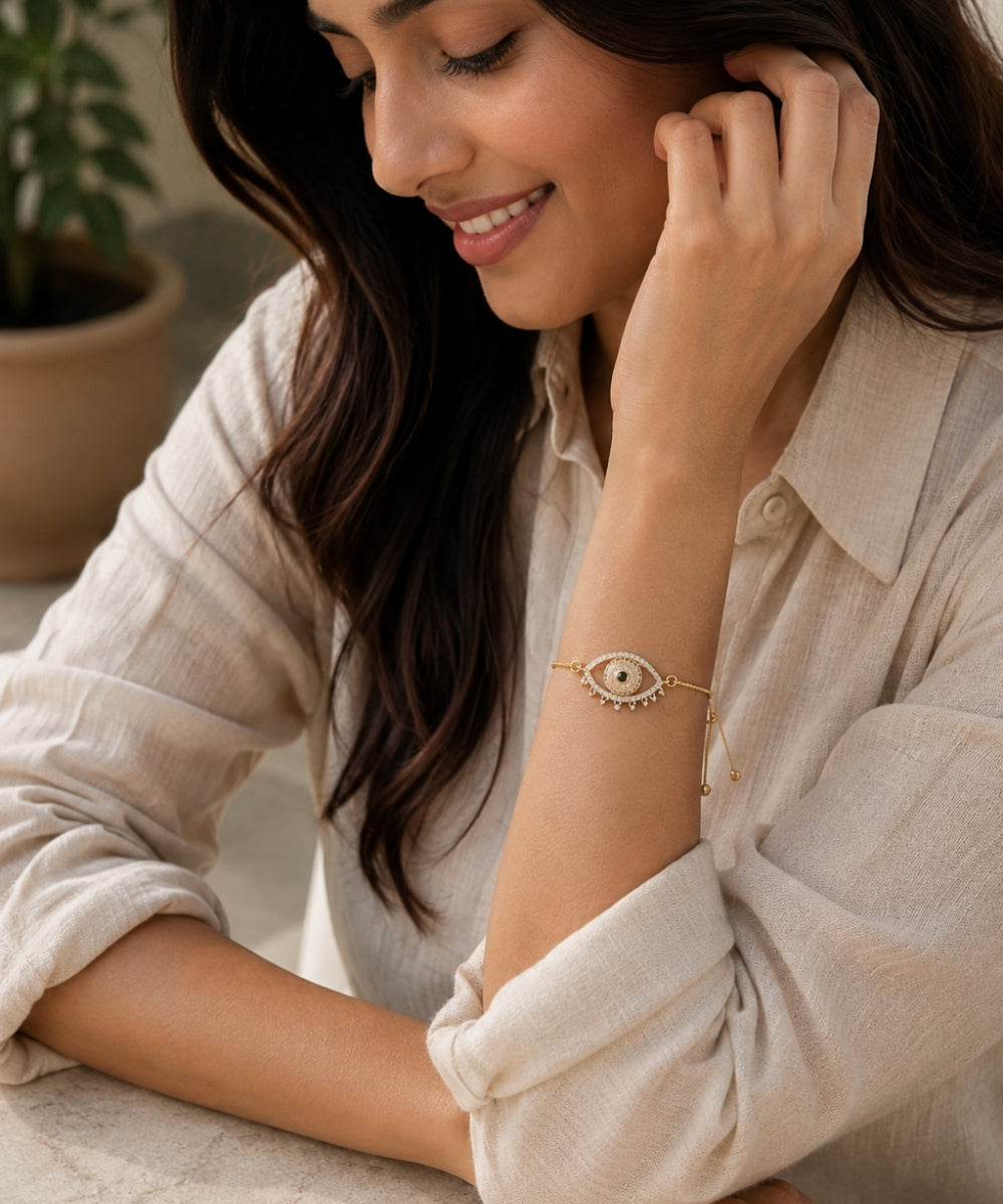 Gold-Plated Evil Eye Adjustable Bracelet