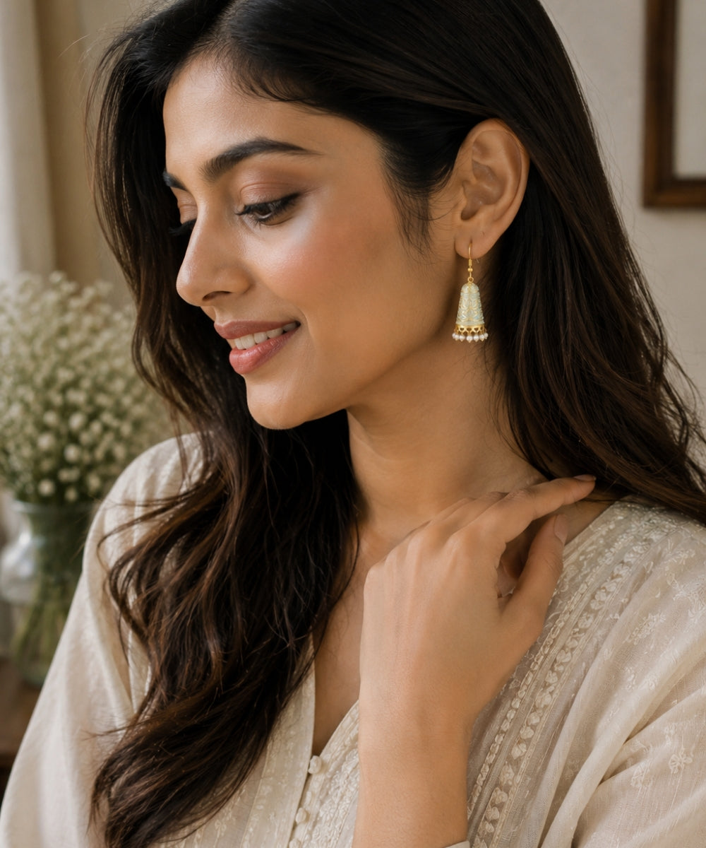 Gold Plated Enamel Jhumki Earrings