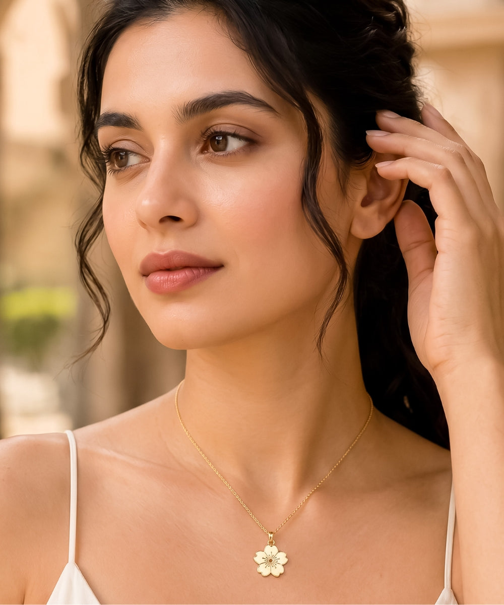 Gold Plated Beige Flower Pendant Necklace