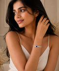 Rhodium Plated Blue Cubic Zirconia Halo Style Bracelet
