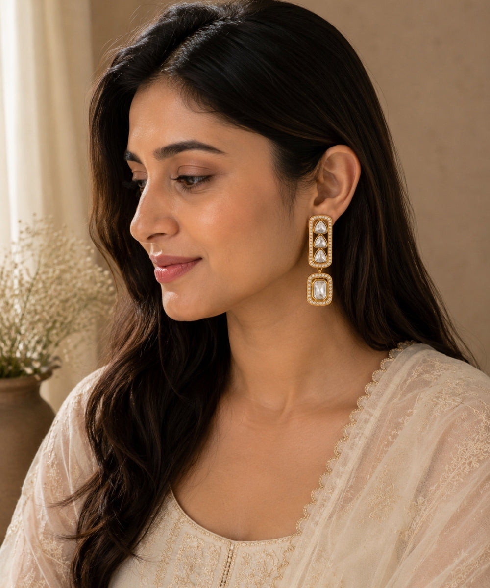 Gold Plated Kundan Drop Earrings