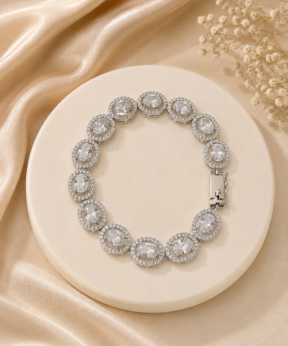 Rhodium Plated Cubic Zirconia Tennis Bracelet