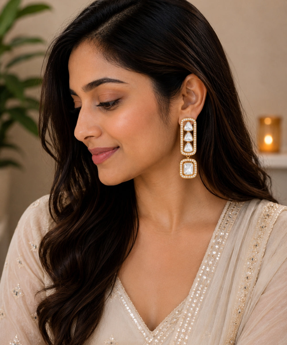 Gold Plated Kundan Drop Earrings