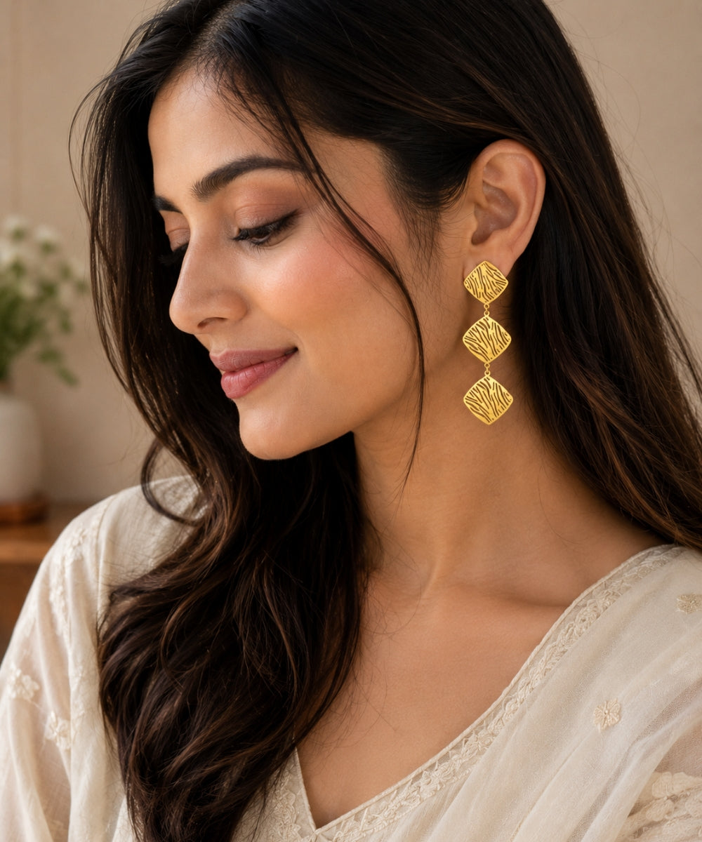 Gold Plated Geometric Drop Earrings