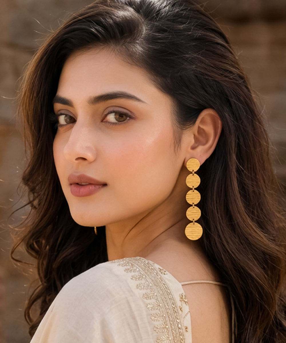Gold Plated Moon Disc Earrings