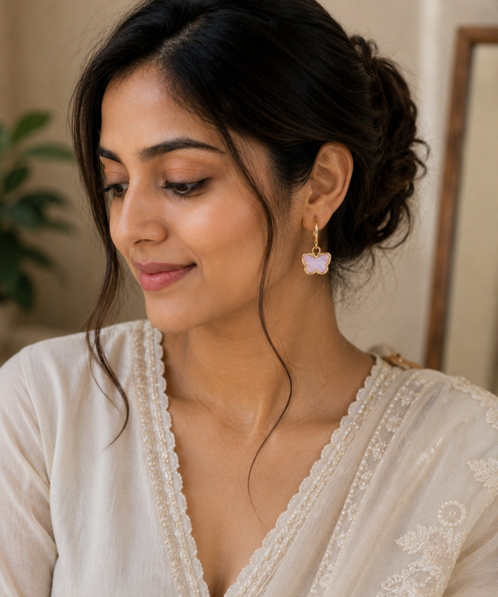 Bloom Gold-Plated Pink Cubic Zirconia Butterfly Drop Earrings