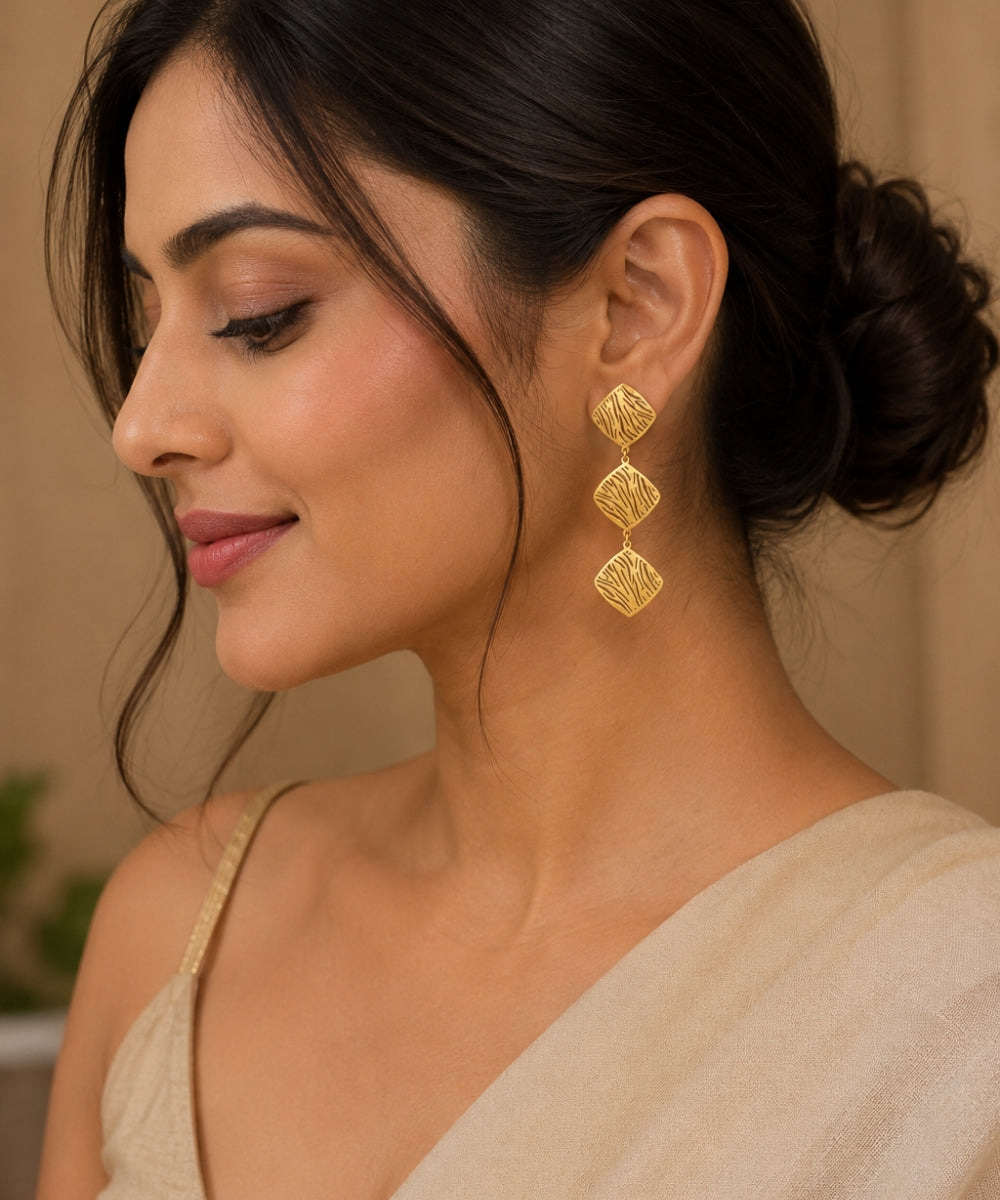 Gold Plated Geometric Drop Earrings