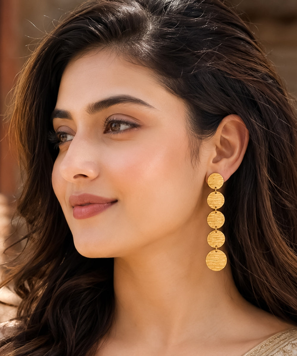 Gold Plated Moon Disc Earrings