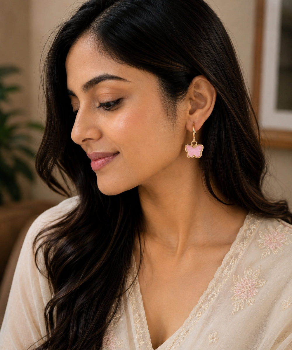 Bloom Gold-Plated Pink Cubic Zirconia Butterfly Drop Earrings