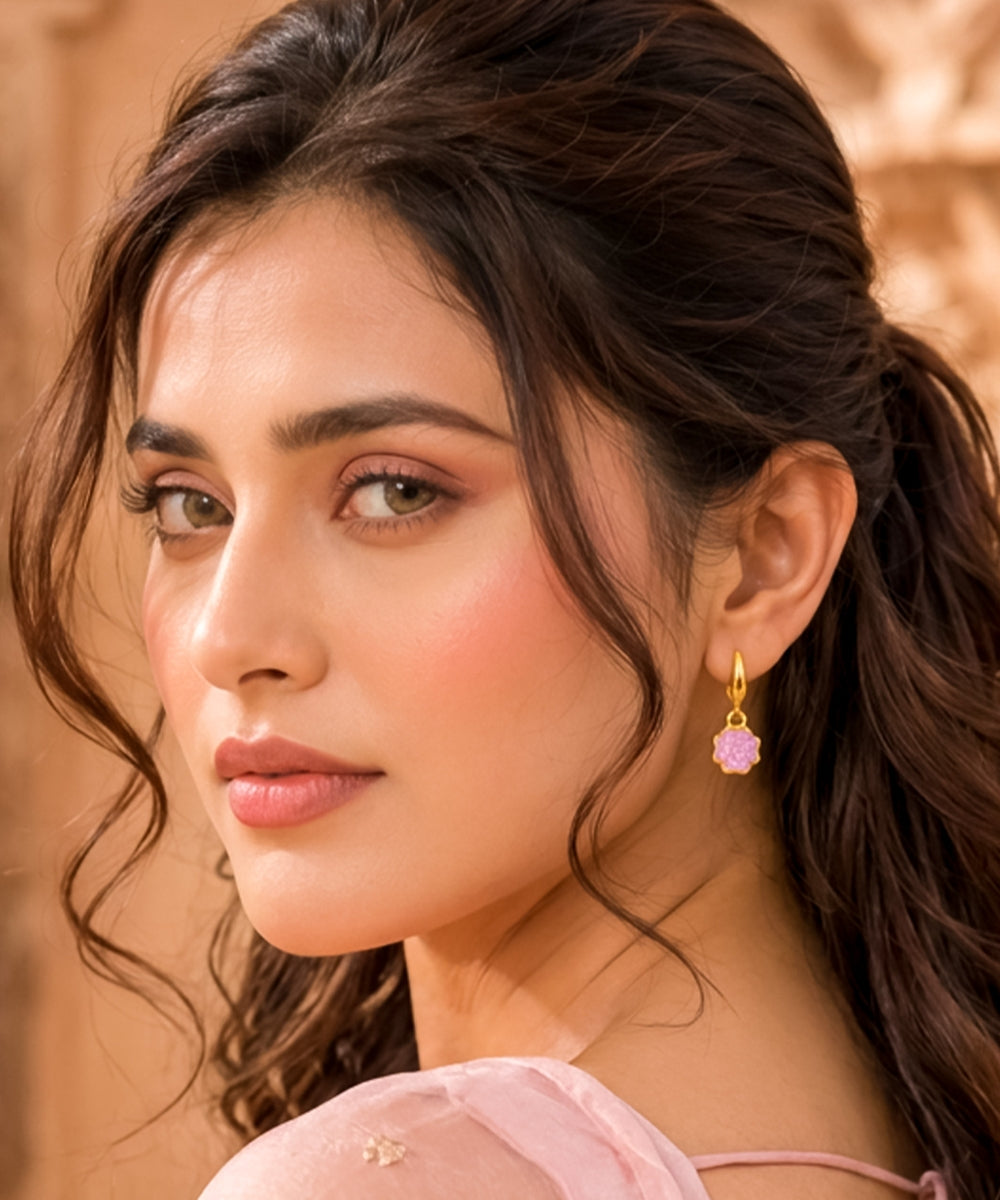 Bloom Gold-Plated Pink Cubic Zirconia Floral Drop Earrings