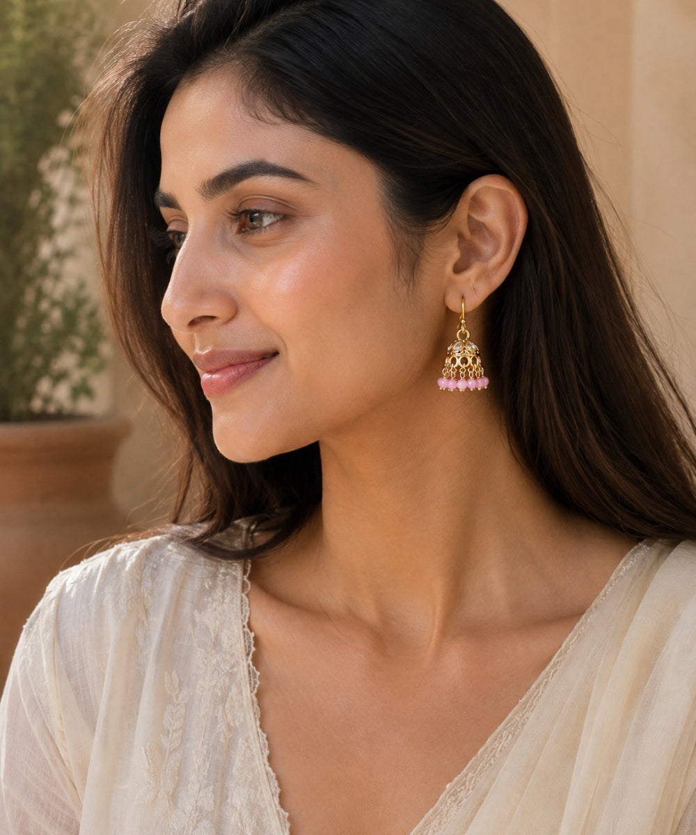 Gold Plated Kundan Pearl Jhumki Earrings