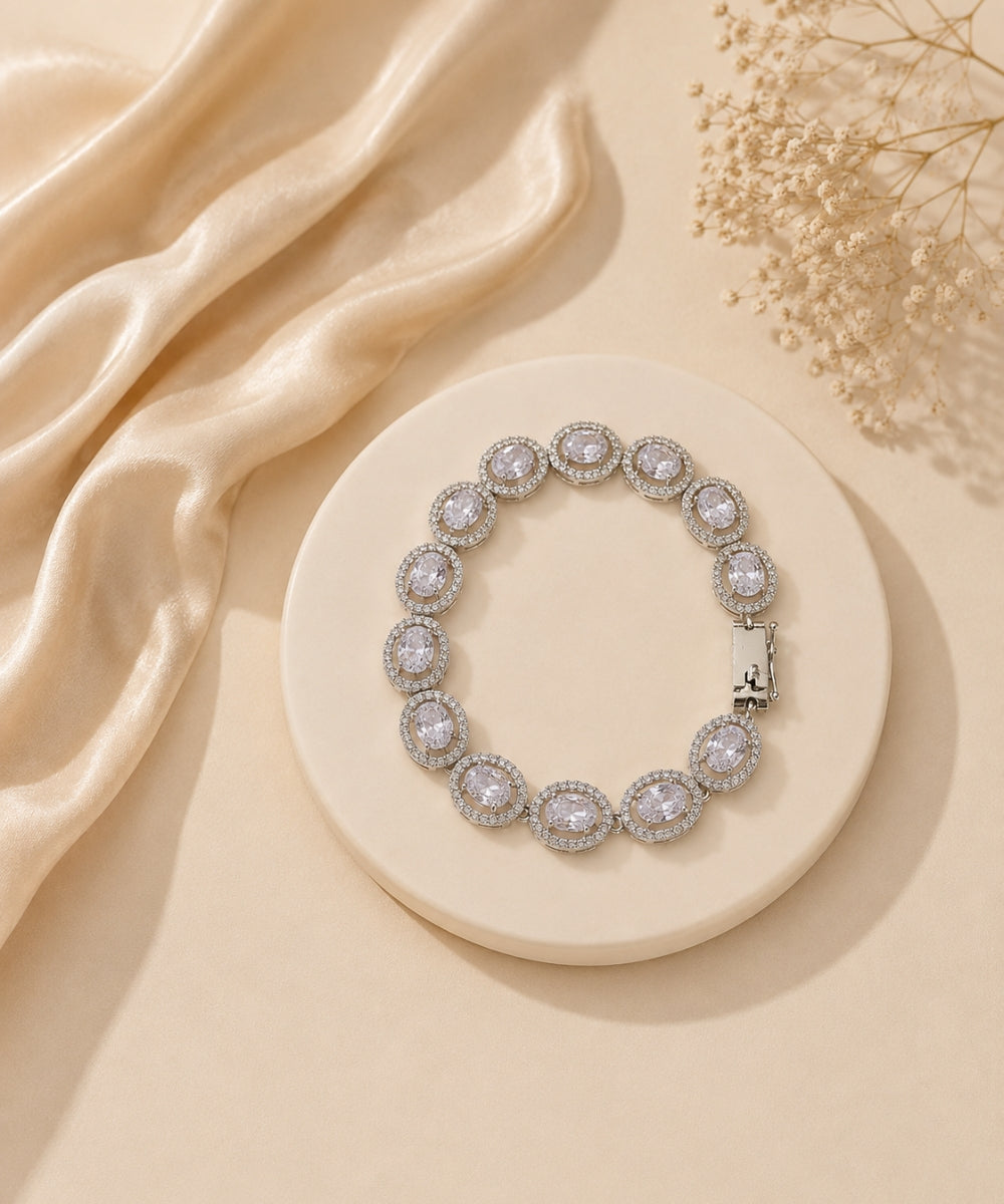 Rhodium Plated Cubic Zirconia Tennis Bracelet