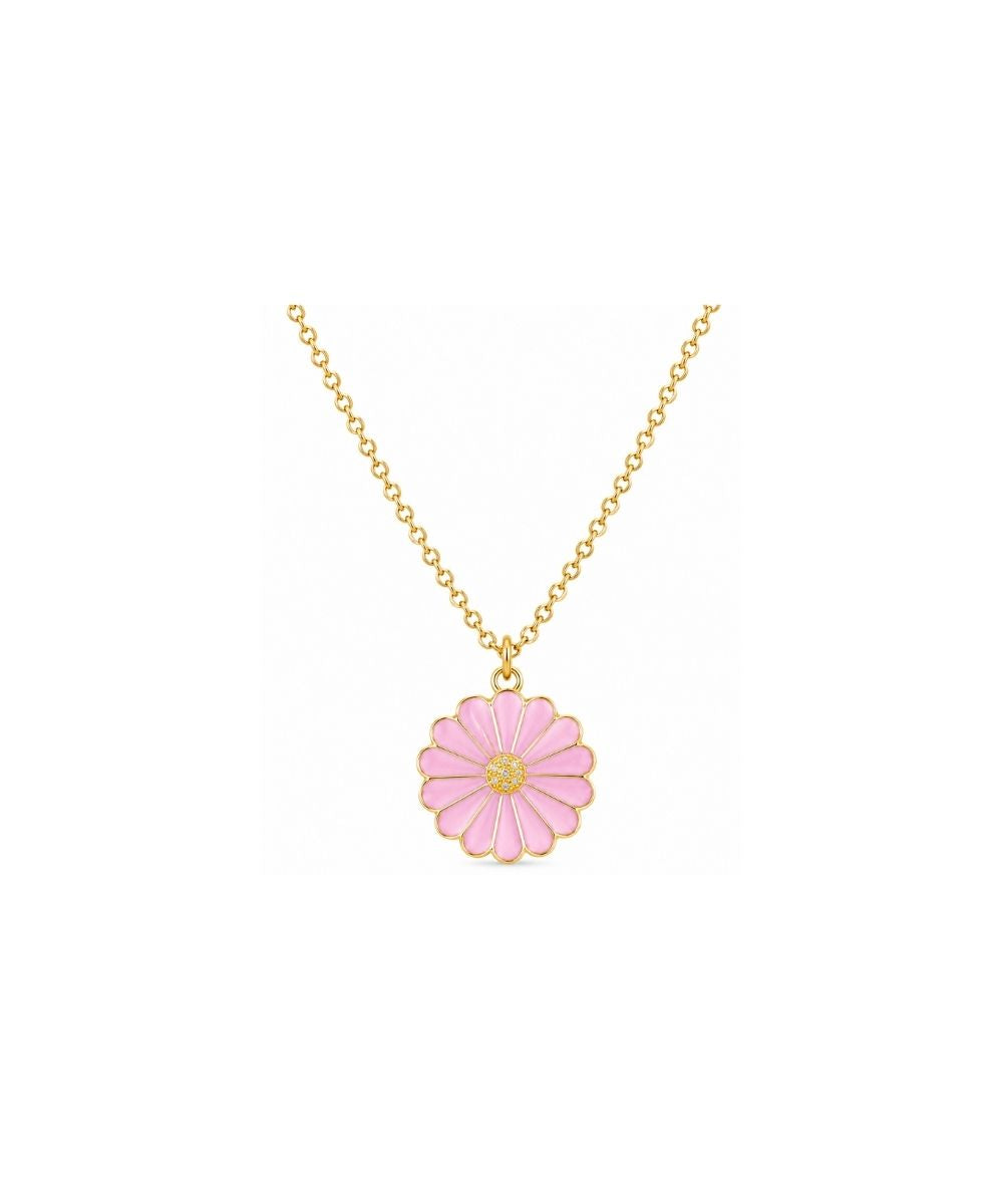Gold Plated Pink Flower Pendant Necklace