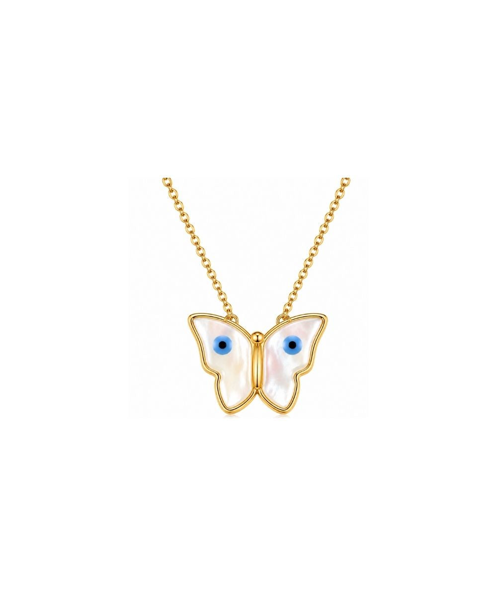 Gold Plated Butterfly Pendant with Evil Eye