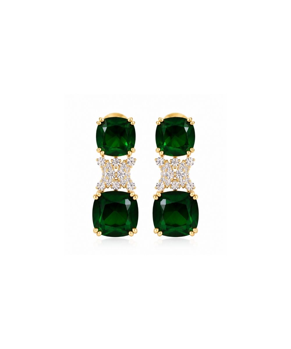 Gold Plated Green Cubic Zirconia Drop Earrings
