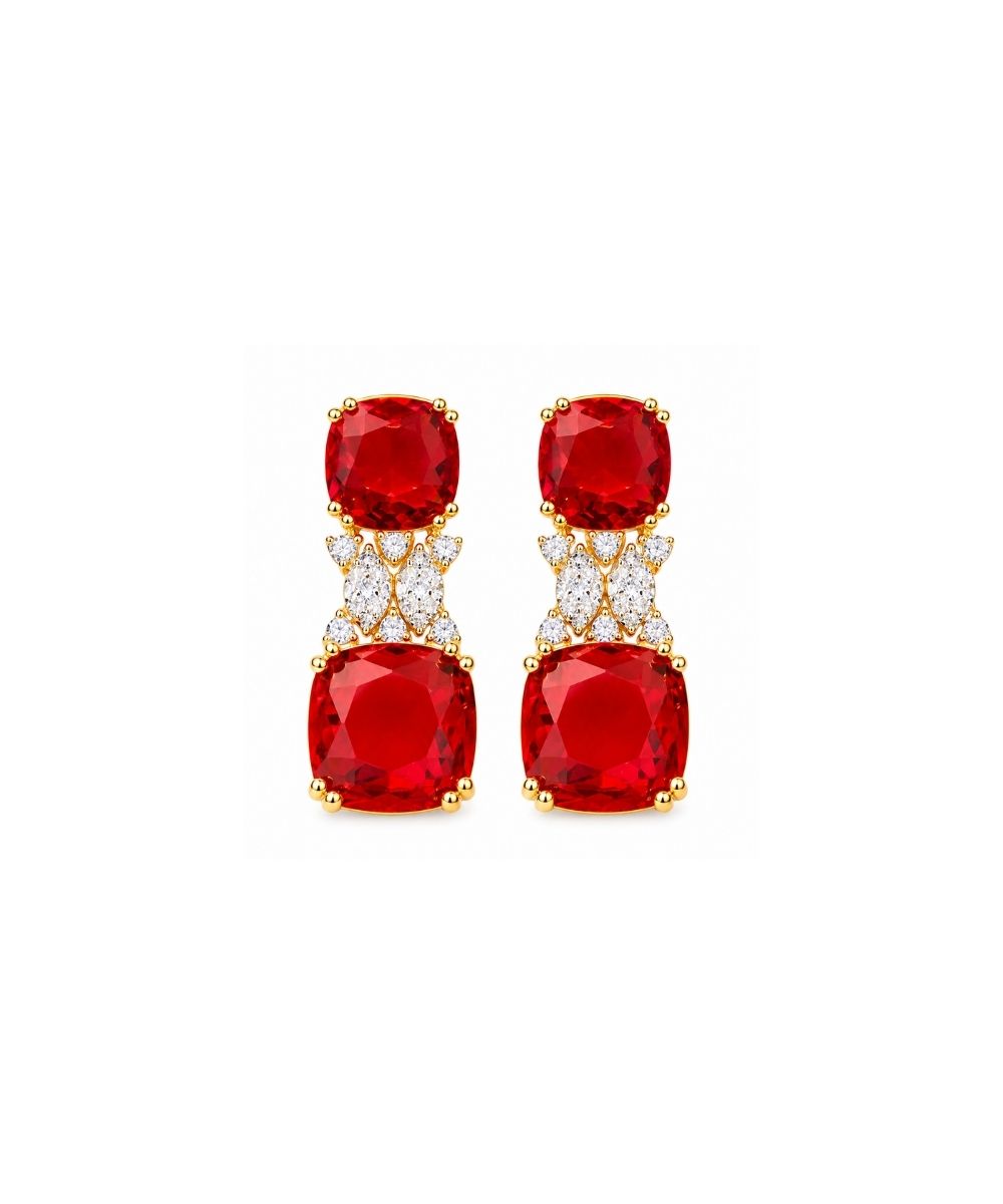 Gold Plated Red Cubic Zirconia Drop Earrings