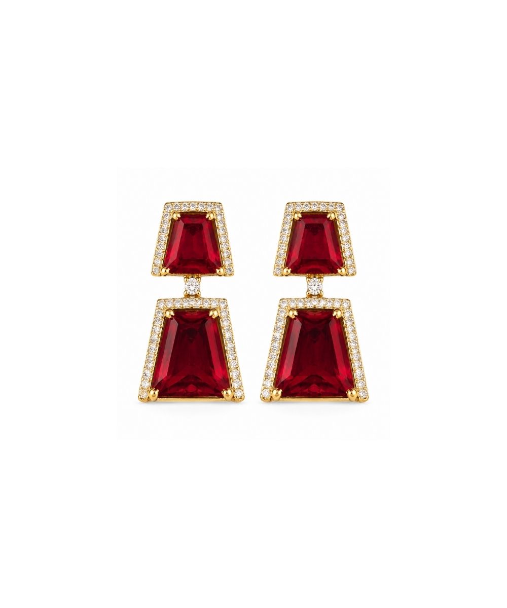 Gold Plated Red Cubic Zirconia Drop Earrings