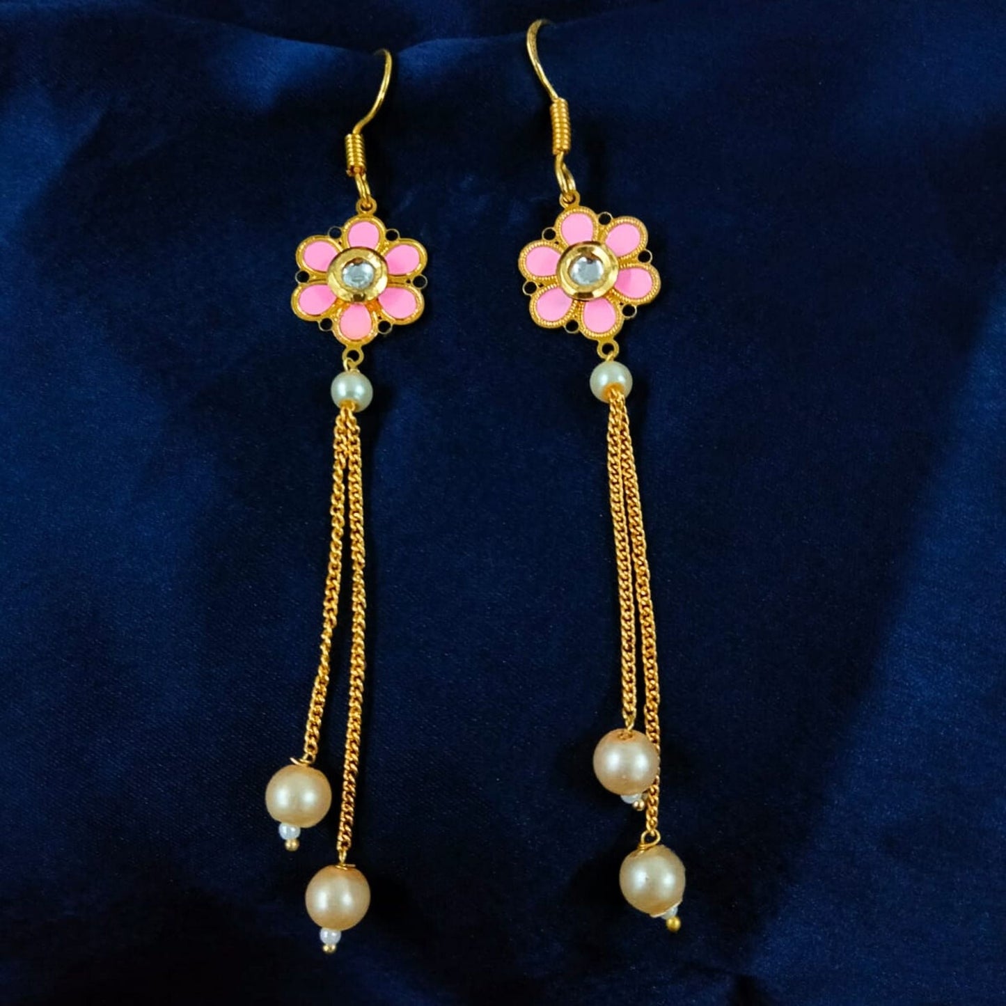 Bdiva 18K Gold Plated Kundan Dangler Earrings with Semi Cultured Pearls.