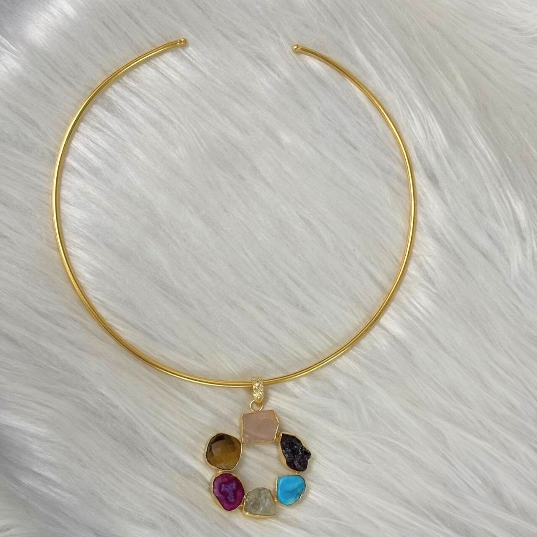 Circle Gold-Plated Multi-Stone Necklace