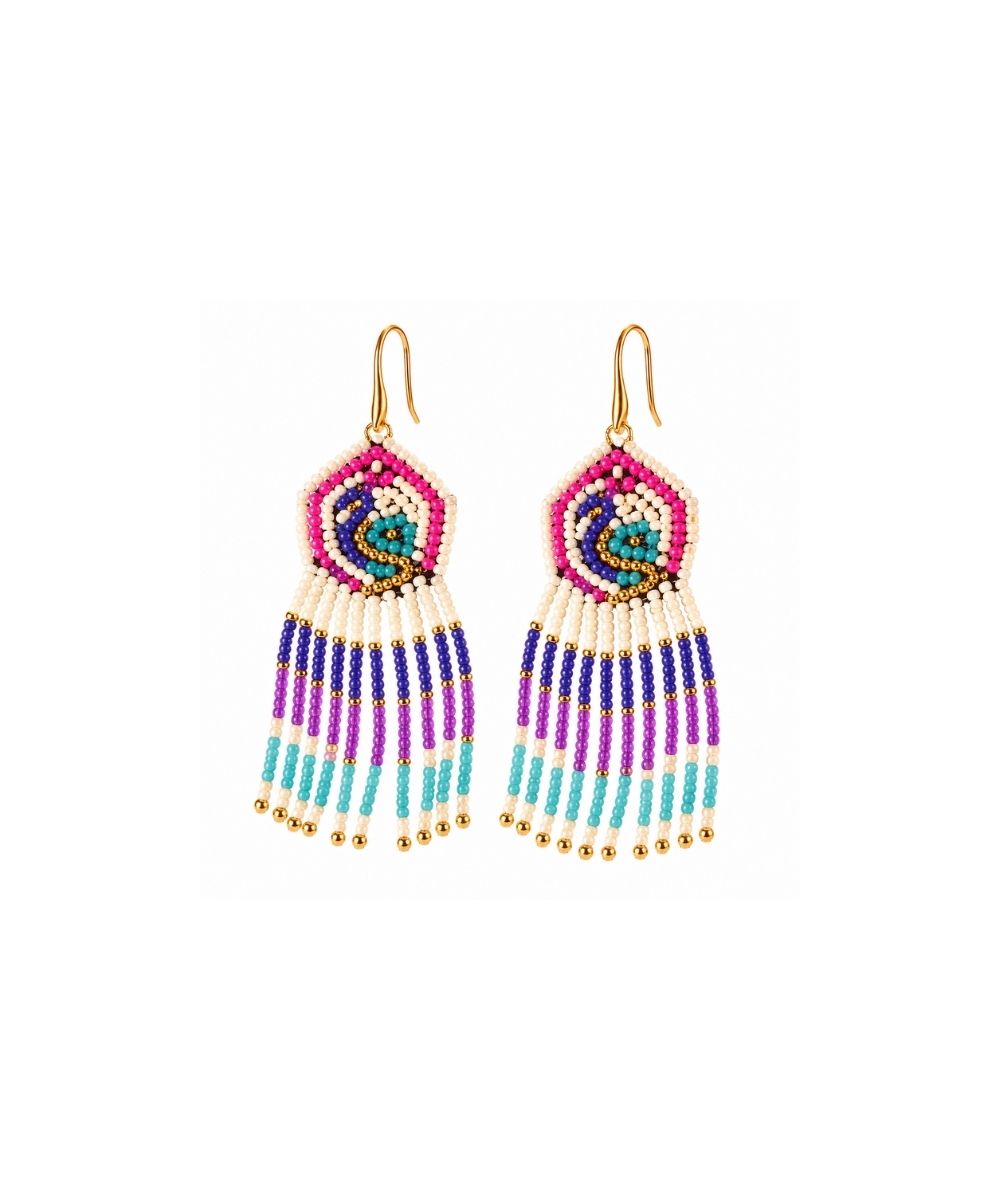 Gold Plated Multicolour Butterfly Seed Bead Drop Earrings