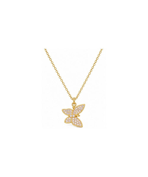 Gold Plated Butterfly Style Cubic Zirconia Pendant Necklace