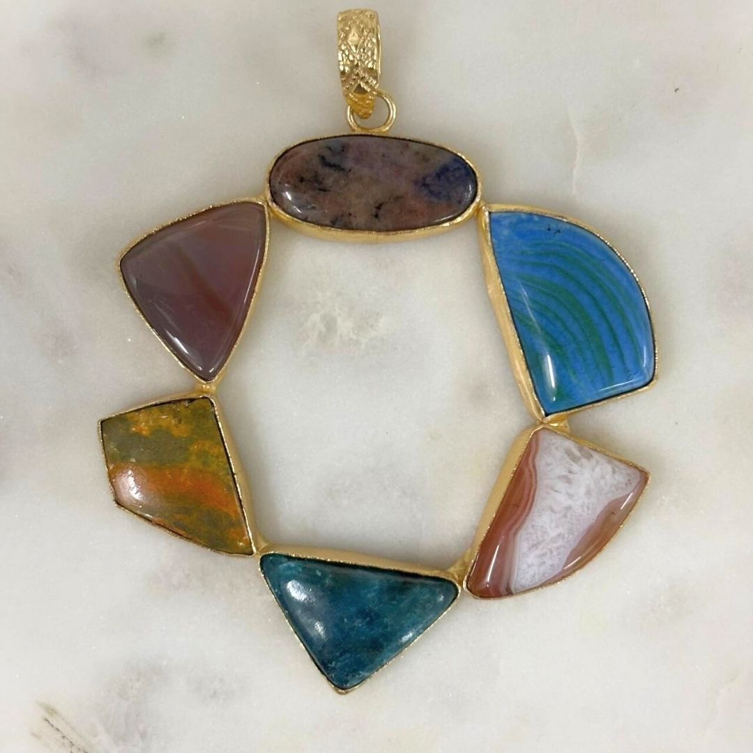 Circle Gold-Plated Multi-Stone Necklace