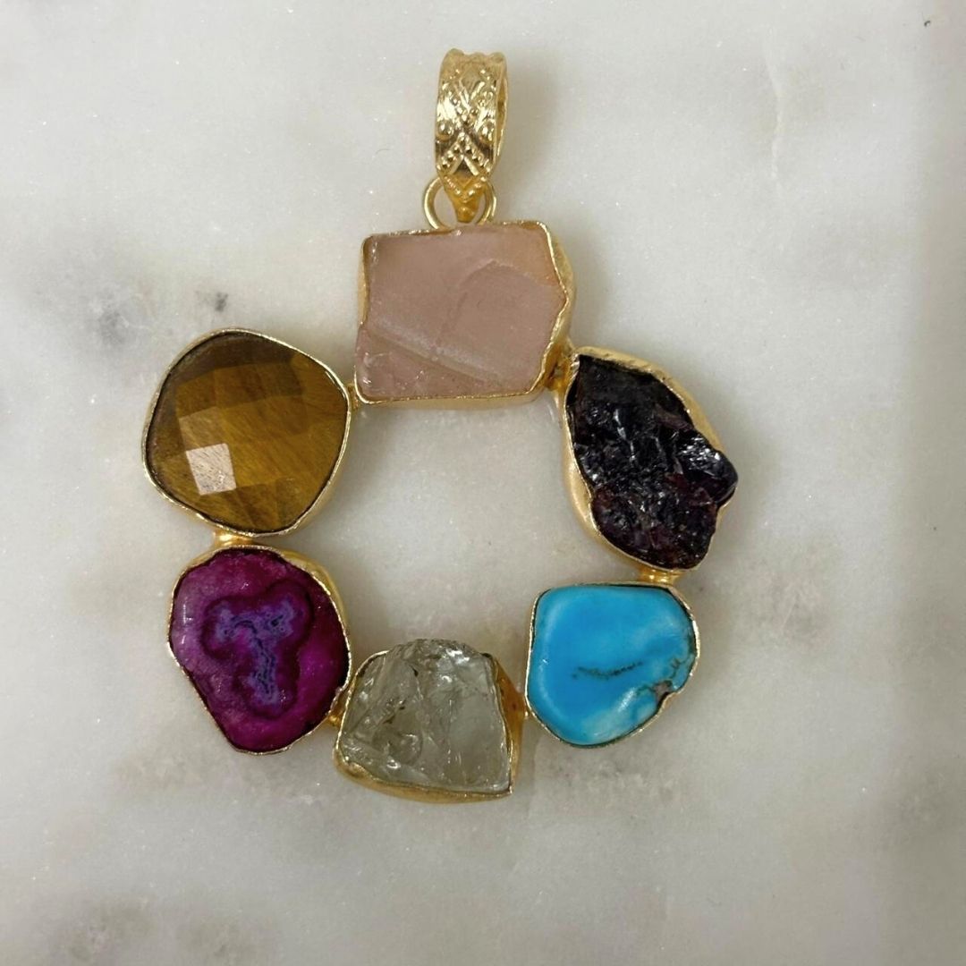 Circle Gold-Plated Multi-Stone Necklace