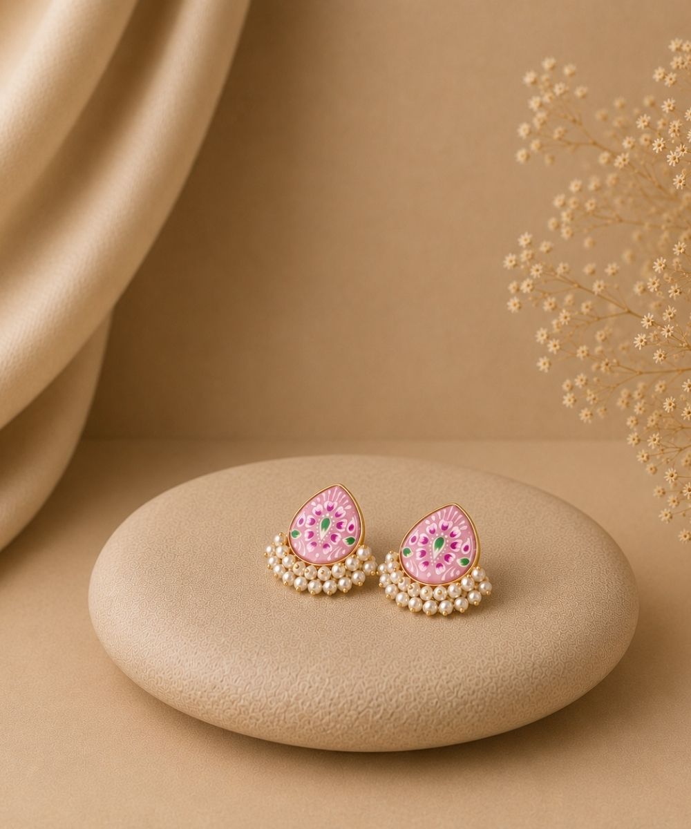 Gold Plated Hand-Painted Stud Earrings