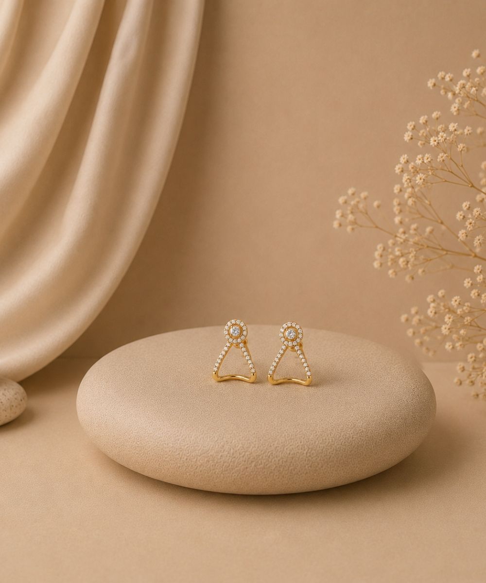 Gold Plated Cubic Zirconia Halo Style Drop Earrings