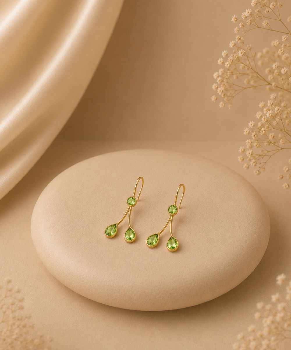 Gold Plated Light Green Cubic Zirconia Drop Earrings