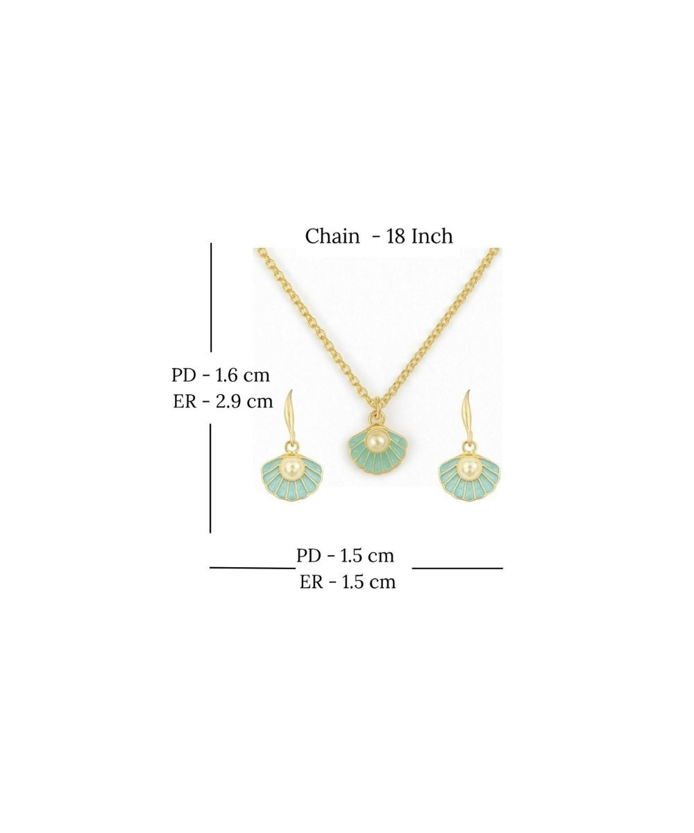 Gold-Plated Aqua Pearl Pendant Set