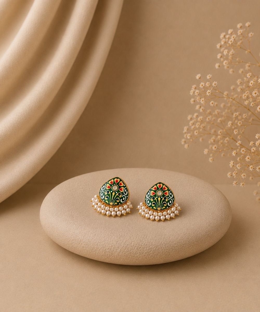 Gold Plated Hand-Painted Stud Earrings