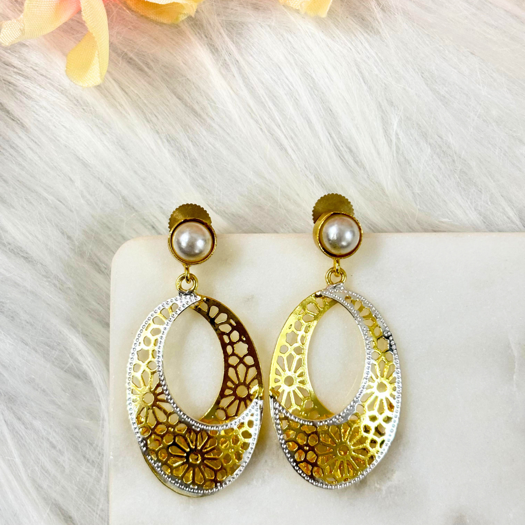 Bdiva Lightweight Dual-Tone Filigree Crescent Earrings with Elegance & Modern Glamour