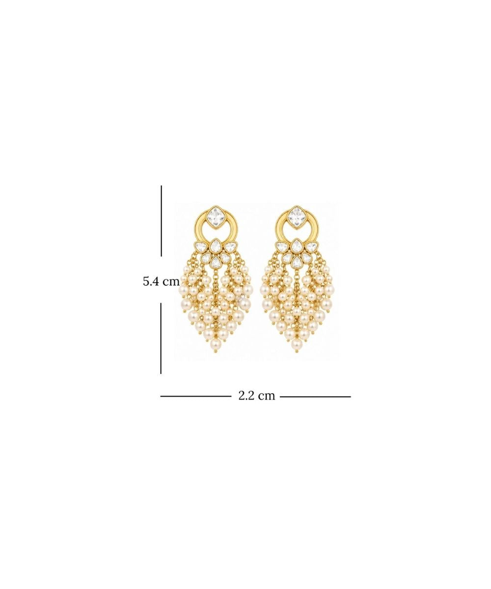 Gold Plated Kundan Pearl Drop Earrings