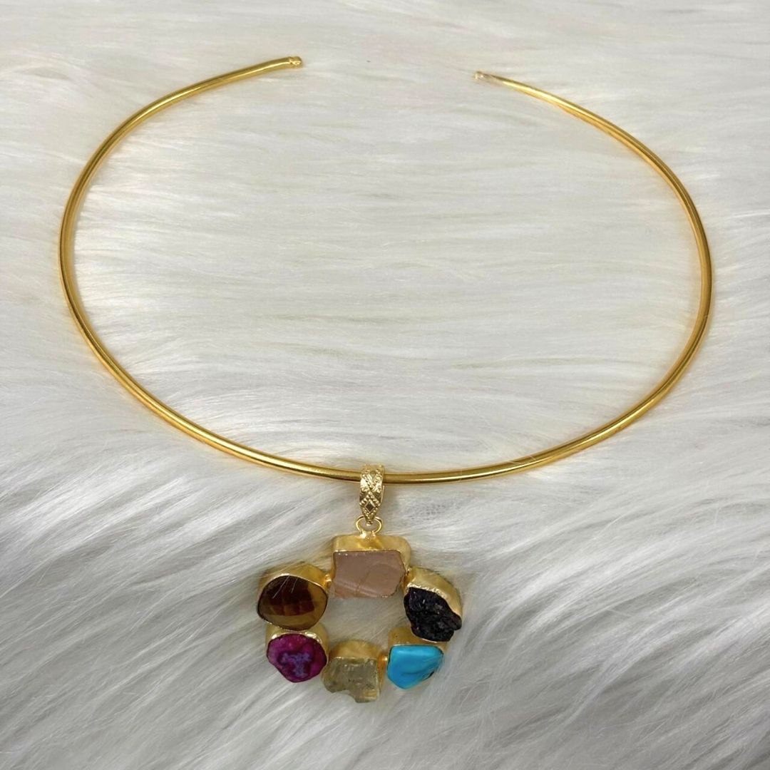 Circle Gold-Plated Multi-Stone Necklace