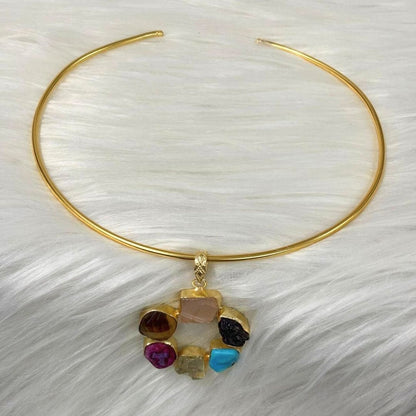 Circle Gold-Plated Multi-Stone Necklace