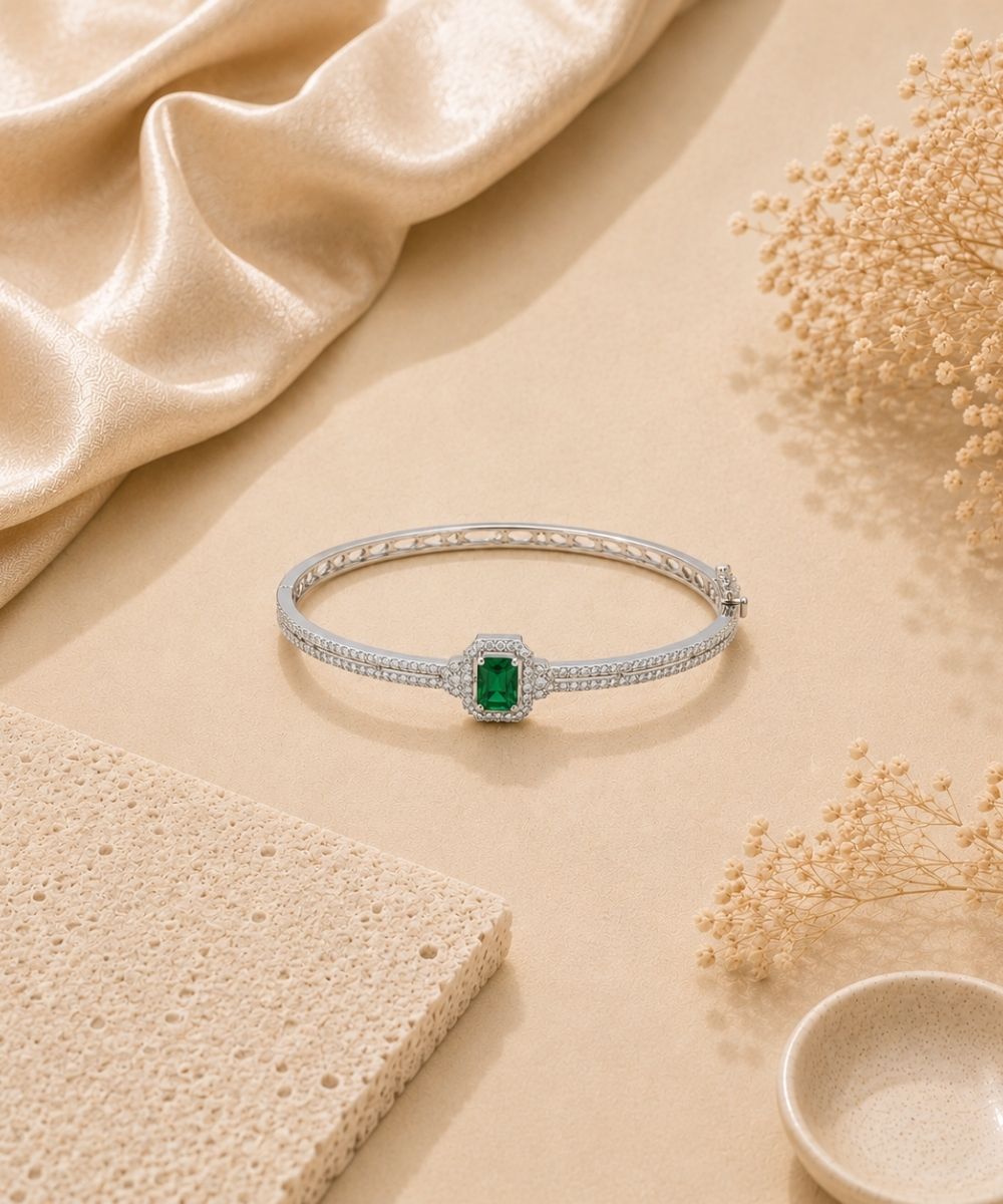 Rhodium Plated Cubic Zirconia Halo Style Bracelet
