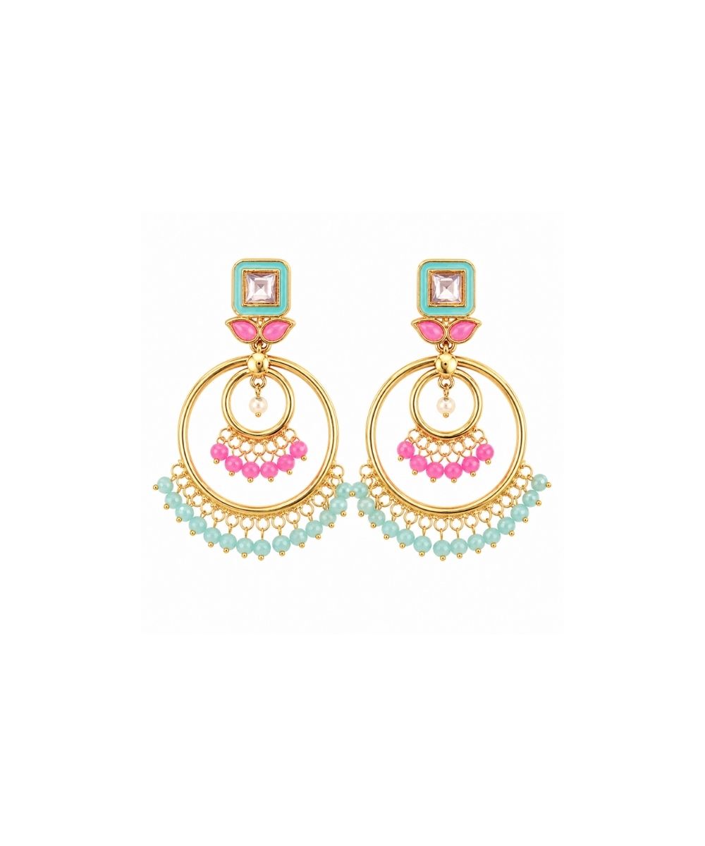 Gold-Plated Kundan Hoop Pearl Earrings