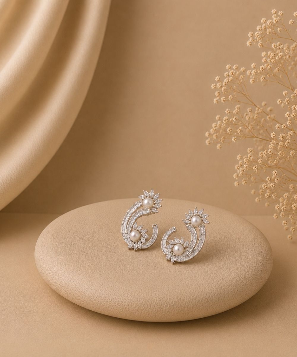 Rhodium Plated Cubic Zirconia Drop Earring