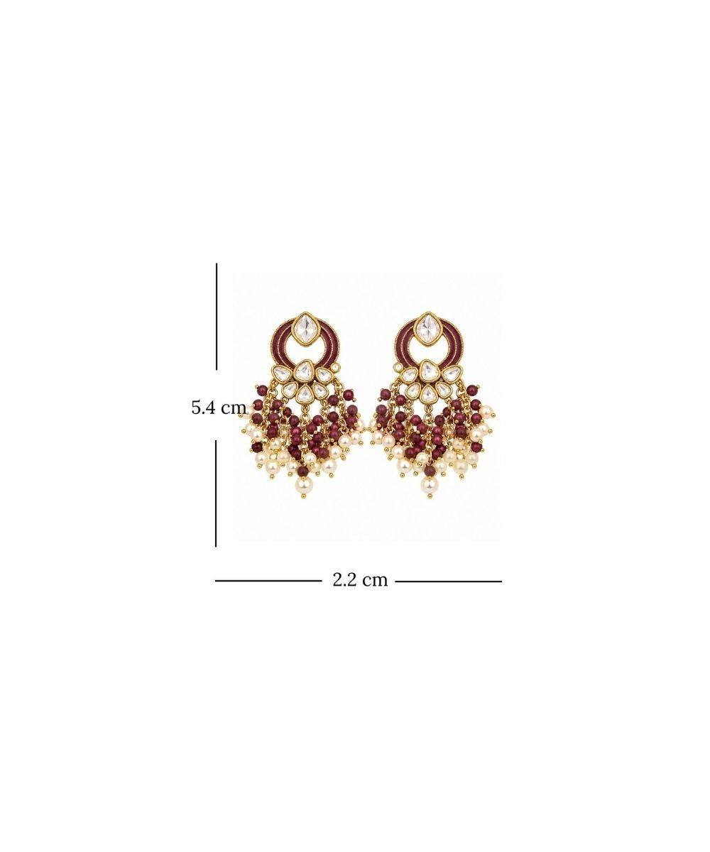 Gold Plated Kundan Pearl Drop Earrings