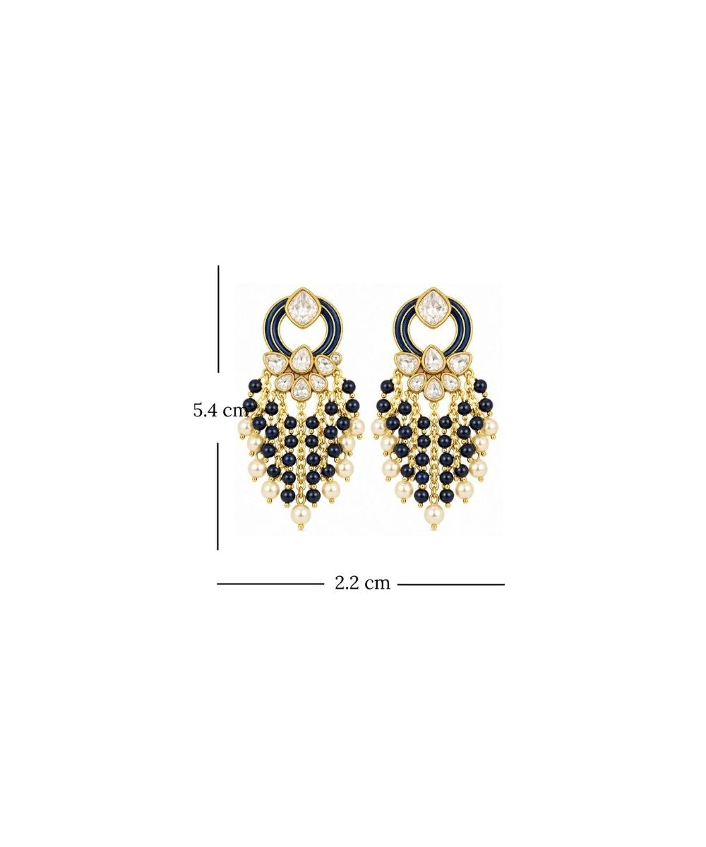 Gold Plated Kundan Pearl Drop Earrings