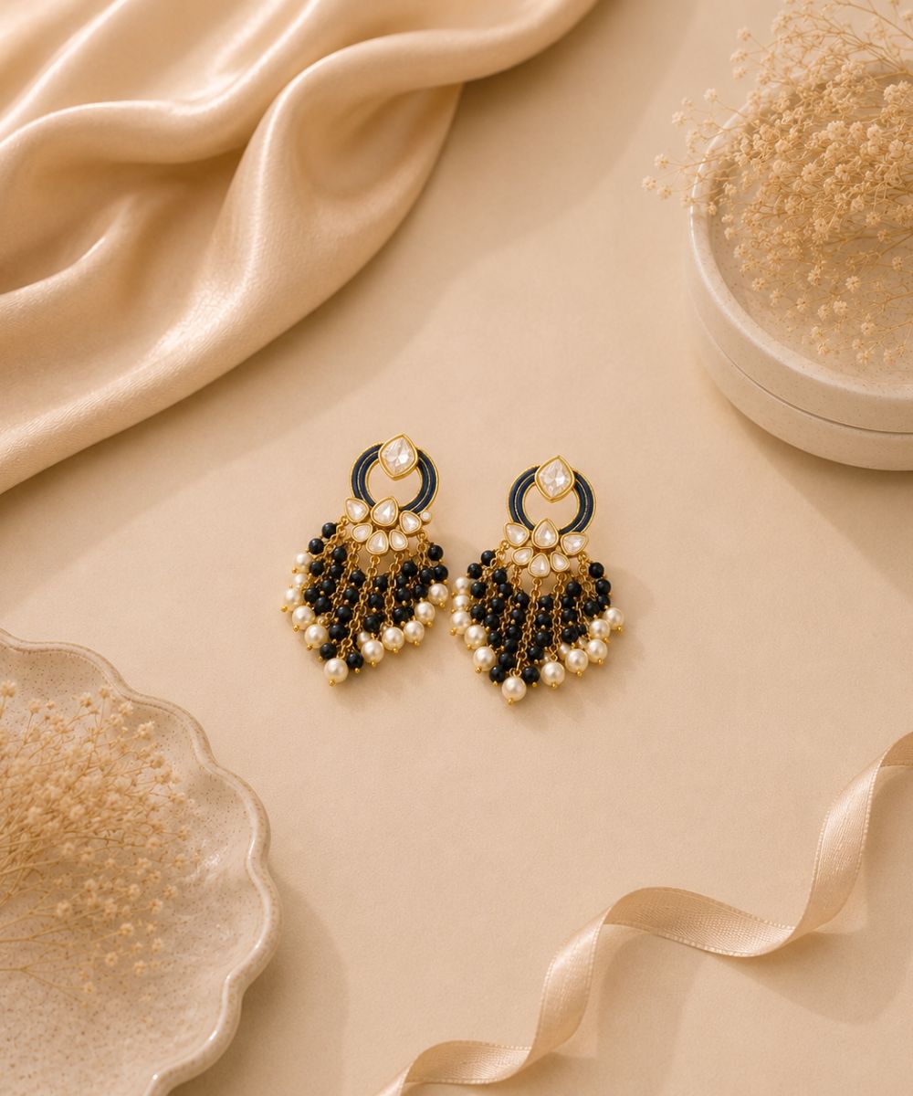 Gold Plated Kundan Pearl Drop Earrings