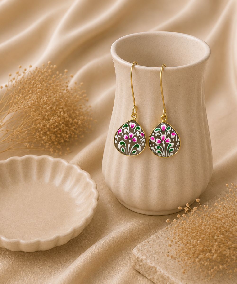 Gold Plated Hand-Painted Drop Earrings