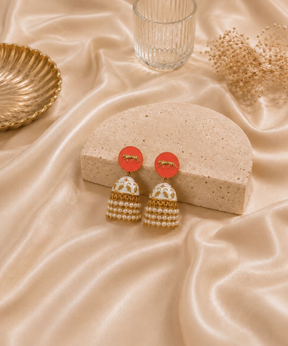 Gold Plated Enamel Jhumki Earrings