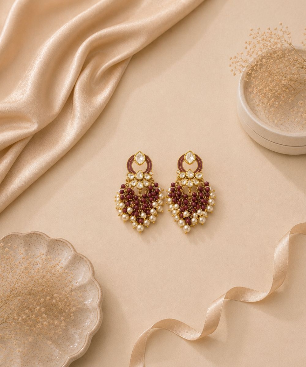 Gold Plated Kundan Pearl Drop Earrings