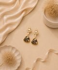 Gold Plated Black Kundan Drop Earrings